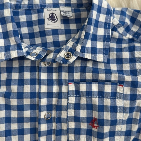 Petit Bateau blue check button up shirt 8Y - Picture 2 of 3
